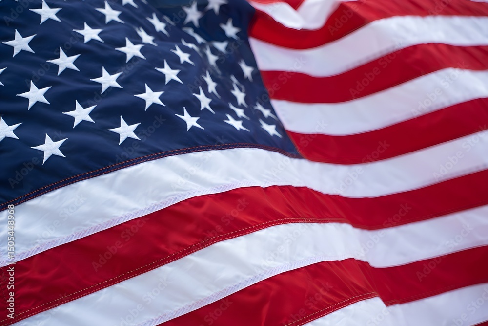 Obraz premium Close-Up of United States Flag with Red and White Stripes and Blue Star Field in Studio Setting