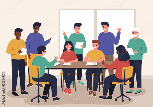 Diverse Team Collaboration Engaged in Productive Office Meeting