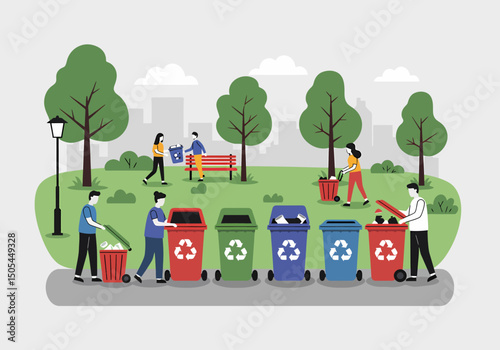 People Volunteering Sorting Garbage in a Park Environment