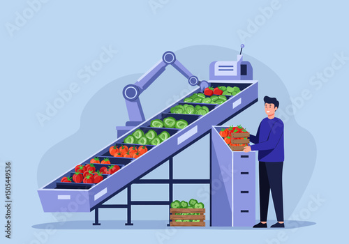Automated Agricultural Production Line with Sorting Fresh Vegetables