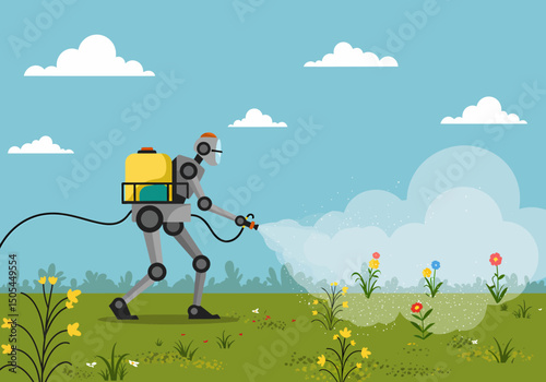 Robot Spraying Flowers Chemical Treatment for Garden Care Technology