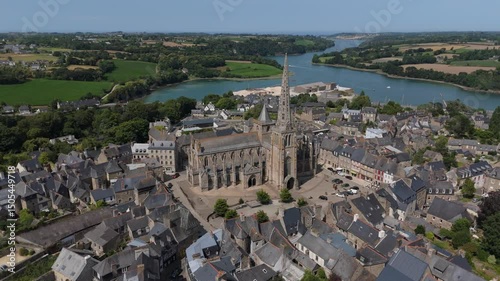 Historical cathedral in medieval Treguier Old town on confluence of two rivers in Brittany, France