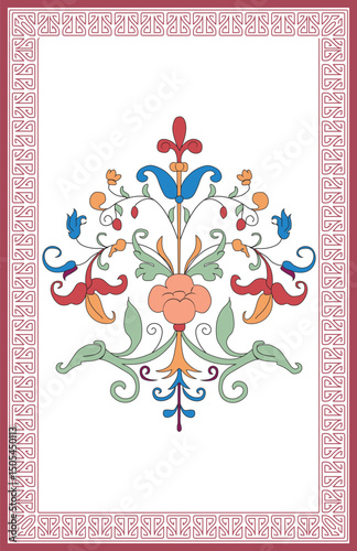 Mughal Floral Vector Art, Icons, Mughal ornate archway with peacock and floral, Decorative plant illustration for wall painting. Botanical floral textile design, digital print.