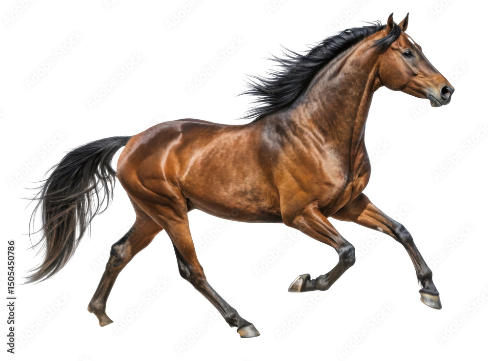 Fototapeta premium Powerful Brown Stallion Running Gracefully in Full Motion on a Transparent Background