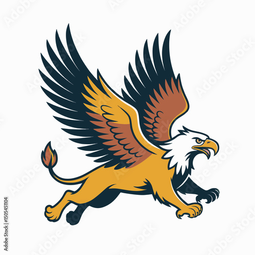 Griffins majestic flight, wings spread wide against a transparent background, concept for logo design and mascot illustration