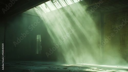Sunbeams Illuminating Dusty Abandoned Factory Interior