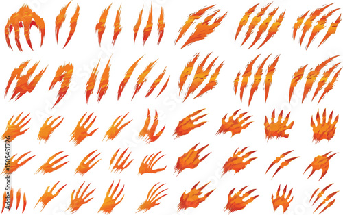 Claw Marks Vector Illustration Set on White Background