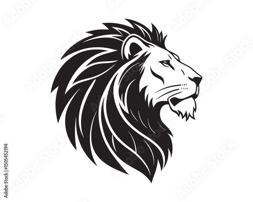 Lion Head Profile Vector Illustration in Black and White Style