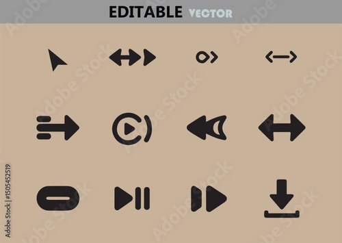 Collection of simple black arrow and media player icons