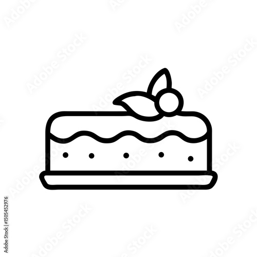 Line drawing of a fruitcake topped with strawberries and leaves  