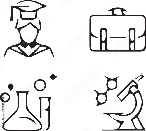Learning Icons: A collection of vector line art symbols representing education, academia, and the pursuit of knowledge. Perfect for conveying the essence of scholastic achievement.