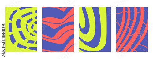 Modern colorful texture with curved lines spots and shapes. Backgrounds set.