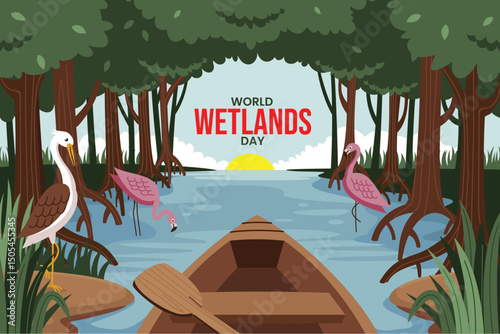  World Wetlands Day Hand drawn Flat illustration