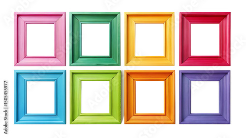 Set of modern decorative bright multi colour picture frames isolated on white background