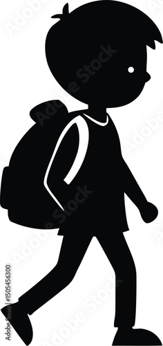 Children going to school icon vector. Children walking time to go to school silhouette vector design