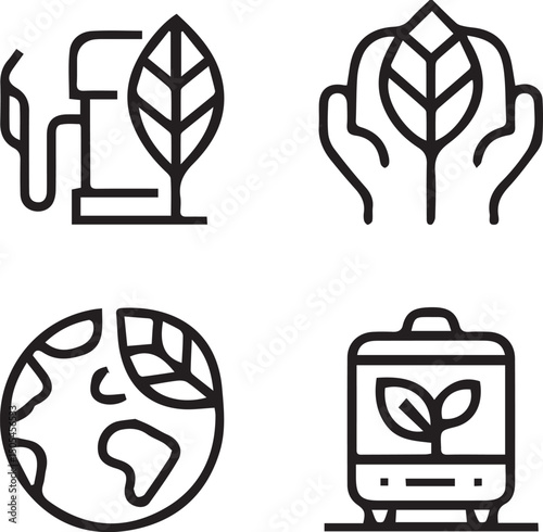 Eco-Friendly Symbol Set: A collection of simple yet compelling line-art symbols conveying messages of environmental care, sustainable practices, and ecological balance.
