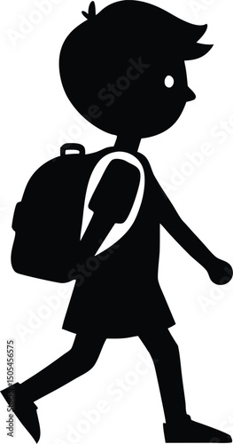 Children going to school icon vector. Children walking time to go to school silhouette vector design