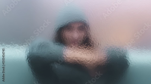 Mysterious Figure Behind Frosted Glass - Abstract Portrait with Muted Colors