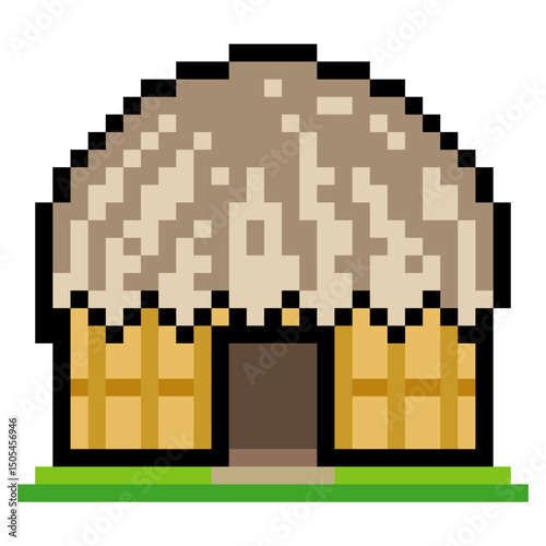 Honai House in pixel art isolated on white background