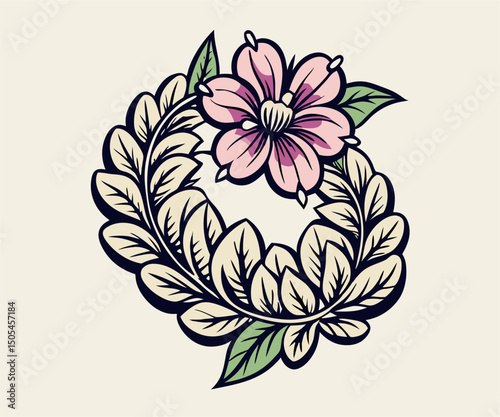 Pink Flower and Leaf Wreath Tattoo Design