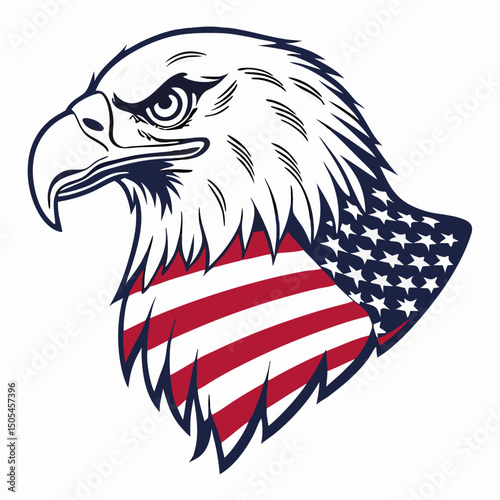 American Bald Eagle Head with USA Flag