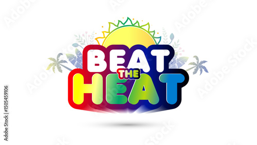 Summer day cool sale offer promo concept with Beat the Heat 3d logo and sun background.