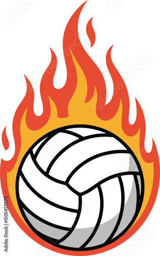 Volleyball engulfed in fiery flames, representing intense competition, sports passion, or explosive performance.