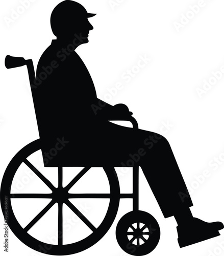 A Man in wheelchair racing with speed motion lines vector silhouette, a person in a wheelchair silhouette vector design