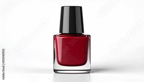 Dark red nail polish bottle isolated on white background 