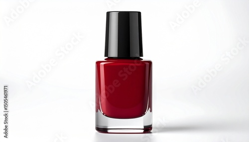 Dark red nail polish bottle isolated on white background 