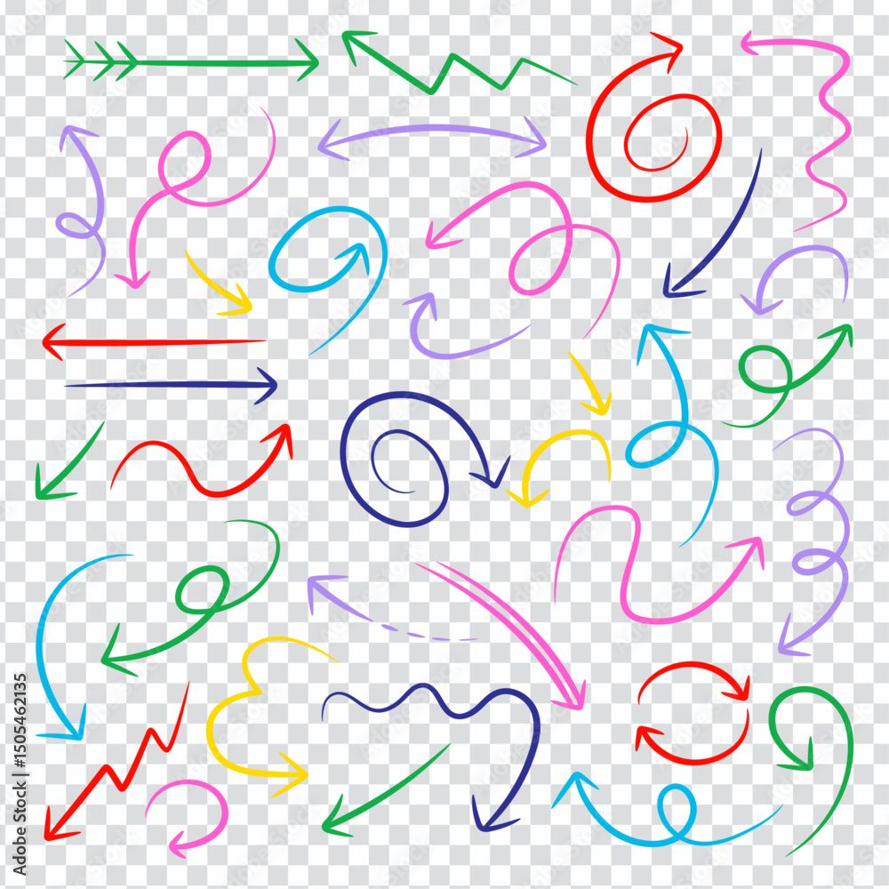 Line Marker Color Full Hand Drawn Brush Arrow Element Set Design,Arows set,Arrow, Cursor Icon,Vector Pointers Collection
