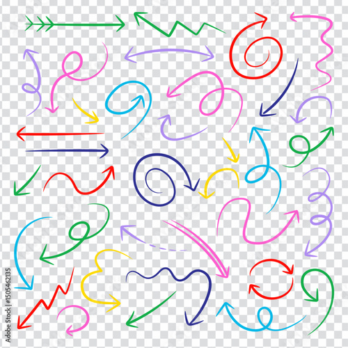 Line Marker Color Full Hand Drawn Brush Arrow Element Set Design,Arows set,Arrow, Cursor Icon,Vector Pointers Collection