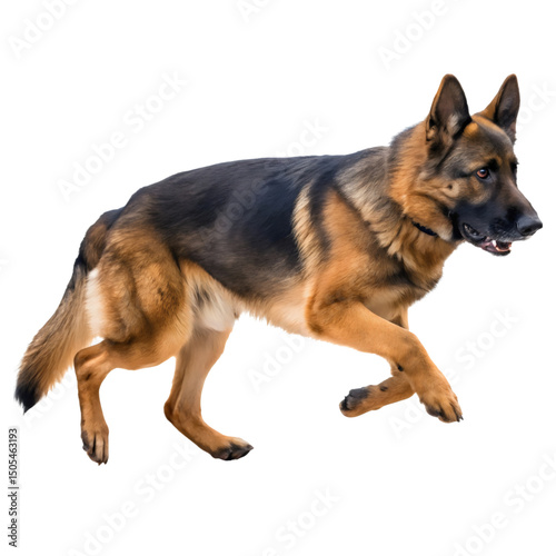 Dynamic German Shepherd Dog: Isolated Running Pose Noble Breed Portrait - K9 Pet on Transparent Background