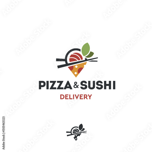 Pizza and sushi delivery cafe restaurant vector logo