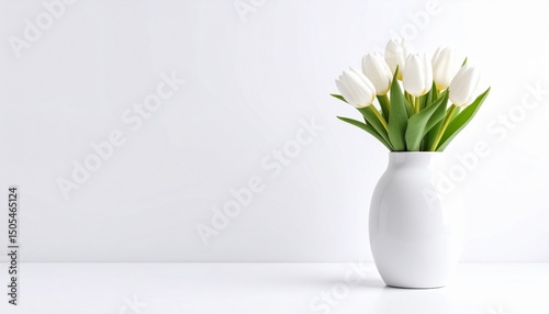 Wallpaper Mural white vase with tulips isolated on white background. Space for text on the left  Torontodigital.ca