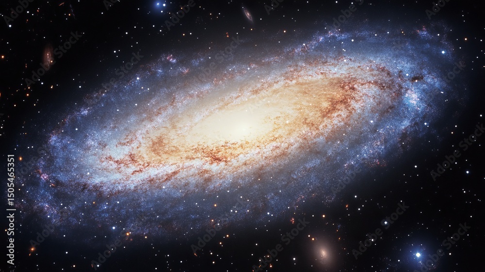 Fototapeta premium A stunning spiral galaxy with bright central bulge and swirling arms in a star filled universe