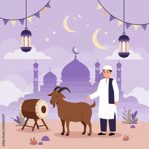 Cartoon Eid Al Adha vector illustration, flat design vector illustration