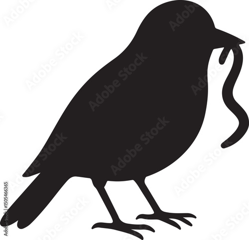 Bird holding worm silhouettes silhouette vector illustration.