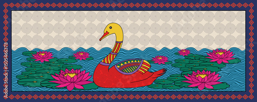 Madhubani Art: Graceful Swan in Traditional Folk Style. Madhubani art, Mithila painting, Indian folk art, Madhubani swan