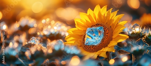 Sunflower with Crystal Cube in Field