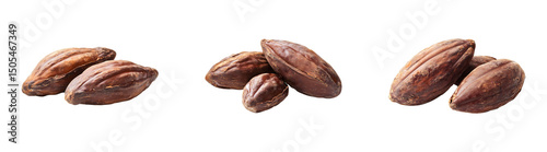 Dry brown cacao pods for chocolate use on a transparent background

