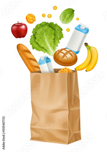 Grocery Bag Filled with Fresh Produce and Essentials
