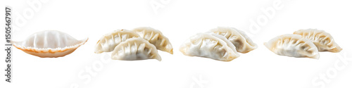 Traditional gyoza dumplings with pleated edges on a transparent background
