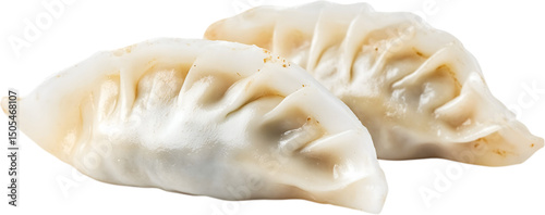 Traditional gyoza dumplings with pleated edges on a transparent background
