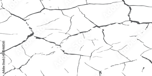 A high-contrast black and white image of cracked, dry earth with deep fractures spreading across the surface, resembling drought-affected soil or old peeling paint. 