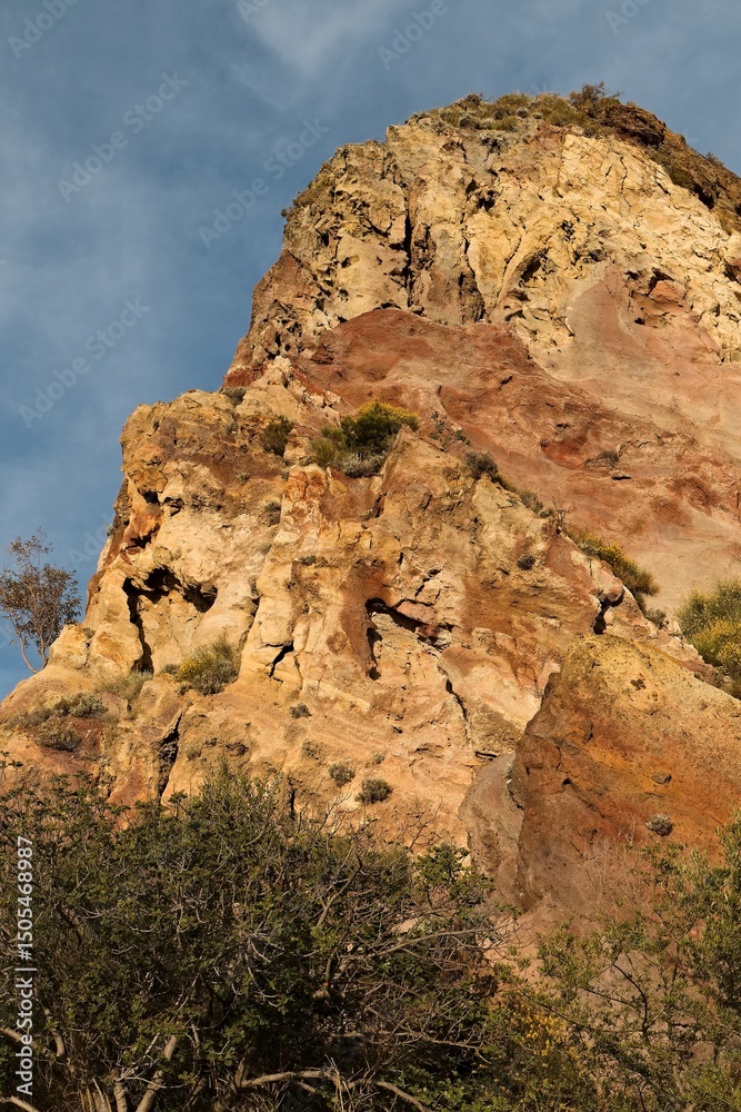 Fototapeta premium View of volcanic formations at sunset on Vulcano island. Aeolian (Lipari) islands. Italy. Europe.
