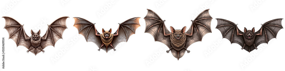 Obraz premium flying bat with spread wings dark brown creature isolated on Transparent Background 