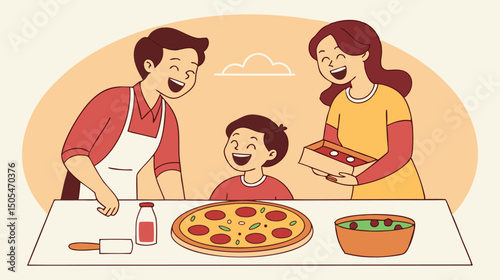 Family Making Pizza Together at Home
