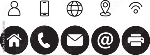 Simple black and white contact icons for website or app.