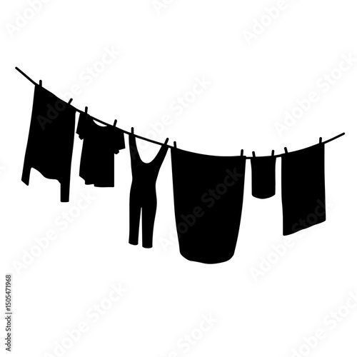 Silhouette of clothesline with garments in breeze – eco laundry and energy saving